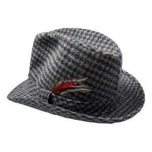 Vintage Pedigree Fifth Avenue New York Fedora Wool Hat L Large Gray Houndstooth